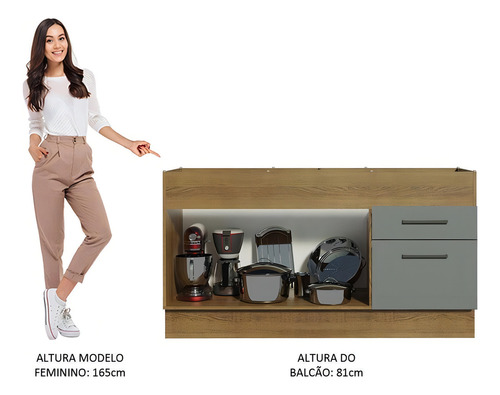 Gabinete Bajo Cocina Madesa Agata 150cm Sin Tablero Mg Color Rústico/Gris