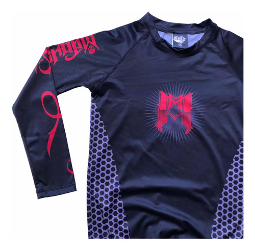 Playera Rashguard Lycra Mmachines® Mqns Red Logo Back Skull