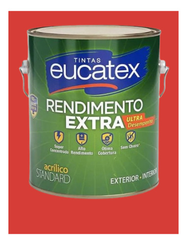 Tinta Interna E Externa Eucatex Rendimento Extra - 3,6 Gl Vermelho Cardinal