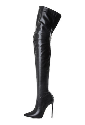 Botas Largas De Cuero Sexy Negras Para Mujer