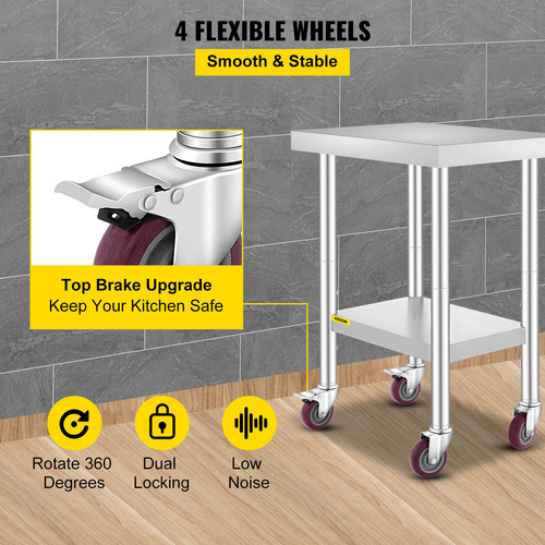 Vevor Stainless Steel Work Pre Table With Wheels 24x18in Zzi