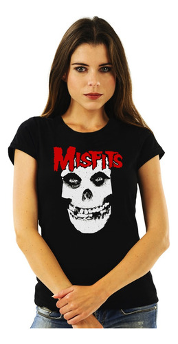 Polera Mujer Misfits Calavera Con Logo Rojo Punk Impresión D