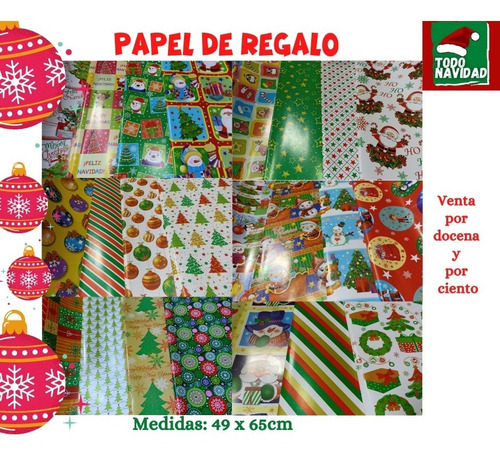 Papel De Regalo Navideño De Navidad Por Docena Y Por Ciento