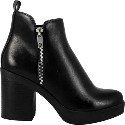 Botas Botin Dama Tacon Ancho En Negro 9cm