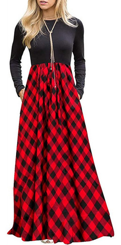 Shusuen Mujer Manga Larga Suelto Liso Maxi Vestido Casual