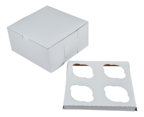 Caja De Cartón Blanca Para 4 Cupcakes 20x20 Cm  (10 Und)