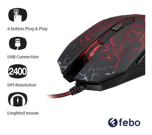 Mouse Xtech Xtm-510 Gamer Usb Pc Notebook 6 Botones Febo