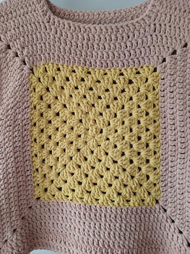 Chaleco Crochet Chenille Felpudo Tejido A Mano Cuadros