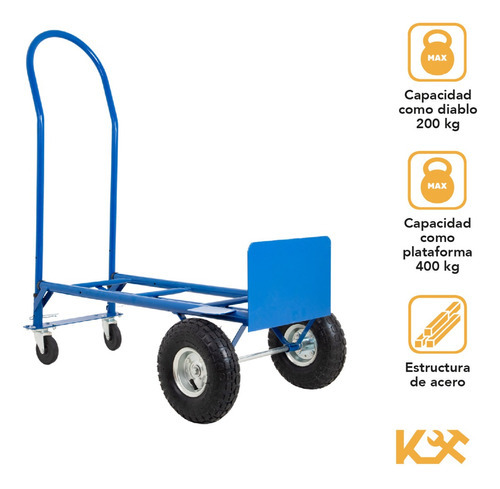 Diablito De Carga 400 kg Plataforma De Acero Con 2 Ruedas Neumáticas KINGDIPLA400 Color Azul Kingsman