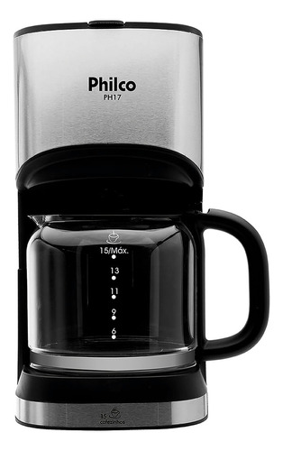 Cafeteira Philco PH17 semi automática preta e prateada de filtro 110V