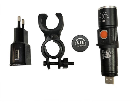  Farol Kit Lanterna Recarregável Via Usb Com Suporte Bike