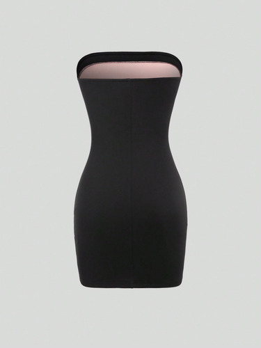 Vestido Sin Tirantes Con Diseño De Bloque De Color Y Decora