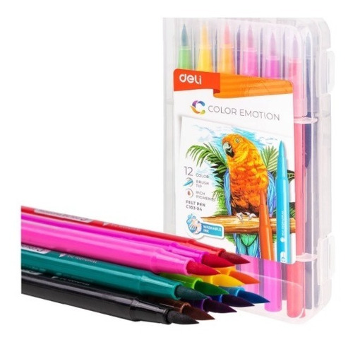 Marcadores Deli Colores Emotion Punta Pincel Estuche X 12 