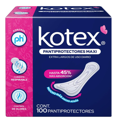 Pantiprotectores Femeninos Kotex Extra Largos Maxi 100 Pzas