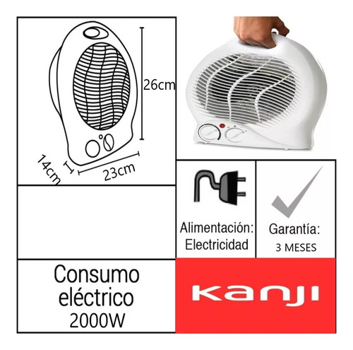 Imagen 3 de 8 de Calefactor Redondo Estufa Con Ventilador 2000 Watts Portátil
