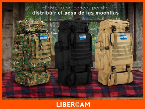 Imagen 5 de 6 de Mochila Camping Tactica Militar Viaje Mochilero Trekking Color Negro