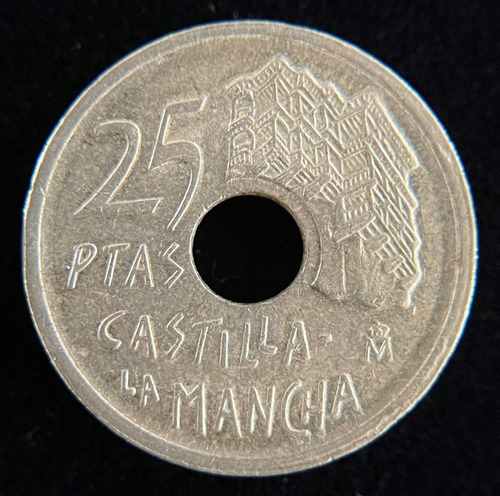España, 25 Pesetas, 1996. Juan Carlos I. Mancha Don Quijote (Usado)