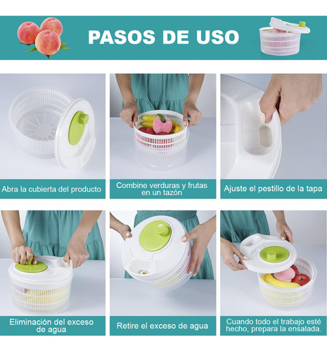 Secador De Lechuga Para Cocina Kimhi Centrifugador De Verduras Y Frutas Grande 3 Litros Escurridor De Verdura Secadora De Lechuga Manual Con Colador Integrado Centrifugadora De Ensalada Color Blanco