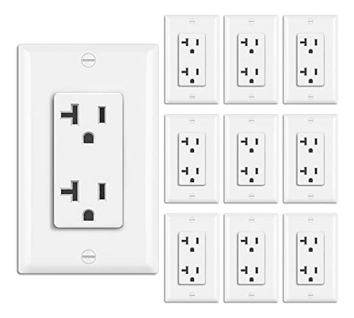 [10 Pack] Bestten 20 Amp Decorator Receptacle Outlet, 20a/12