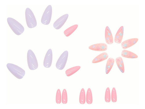 Uñas Postizas Medianas Glossy Almond Press On Nails Bbl0156