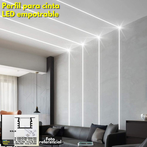 Perfil Empotrable 3m 22x11.7mm Para Cinta Led 12mm