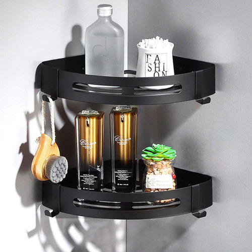 Juego De 2 Organizadores Para Ducha Triangulares Esquineros Metálicos Con Gancho Fasilyt Color Negro
