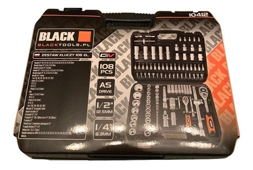 Caja Set Juego De Tubos Bocallaves 108 Piezas 1/2 1/4 Herramientas Tubo Y Puntas Black