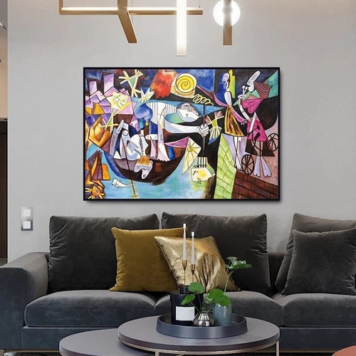 Imagen 3 de 9 de Cuadros -picasso-pesca Nocturna En Antibes-canvas 120x80 Cm.