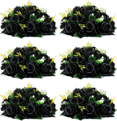 Flores Artificiales 15 Cabezas De Rosas Negras Pack 6u.