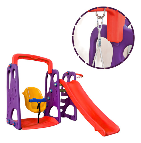 Playground 3 Em 1 | Escorregador + Balanço + Cesta Infantil