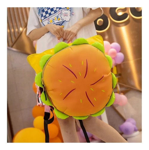 Mochila Mochila De Dibujos Animados De Hamburguesa Con Queso Color Naranja
