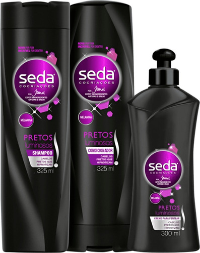  Kit Seda Shampoo/ Condicionador/ Creme De Pentear Pretos Lum