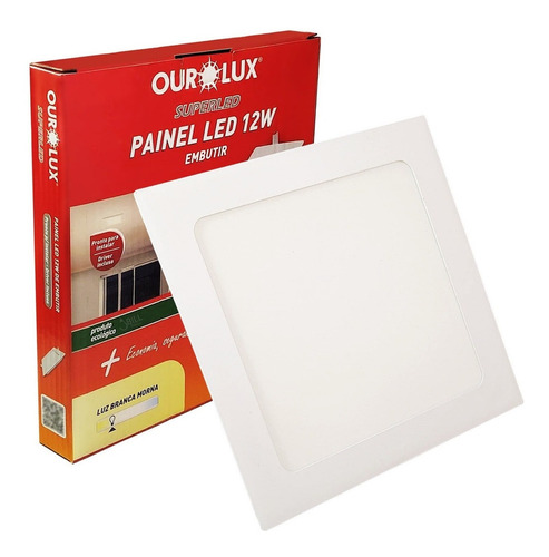 Painel Plafon Led Embutir 12w Quadrado Quente / Frio Ourolux