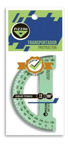 Transportador Pizzini 180° Acrilico Verde Escolar Tecnico