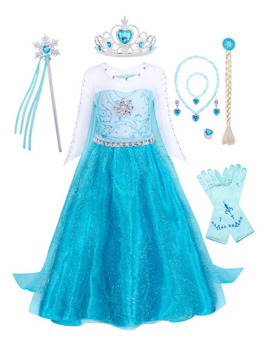 Disfraz Vestido Elsa Frozen Niña Con Accesorios Halloween