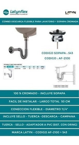 Combo Descarga De Lavatorio Latyn + Sopapa Cromo Delta