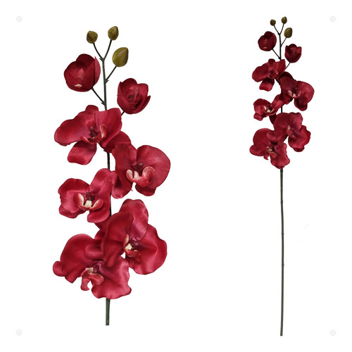 Orquidea Phalaenopsis Vermelha Com 7 Flores Artificial 77cm