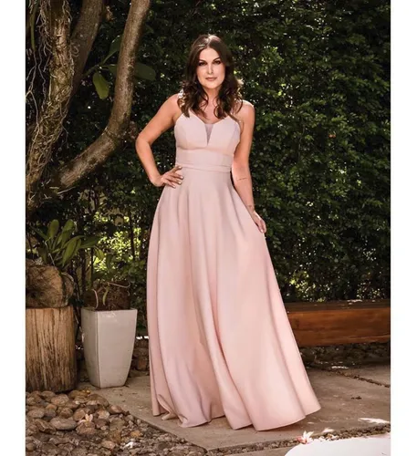 Vestido Festa Formatura Madrinha Crepe Rodado Rosa Al inha
