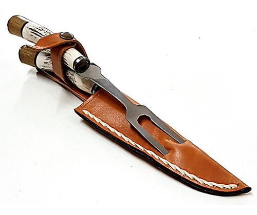 Imagen 3 de 5 de Juego Cuchillo Tenedor Artesanal Acero Al Carbono Asta Vaina