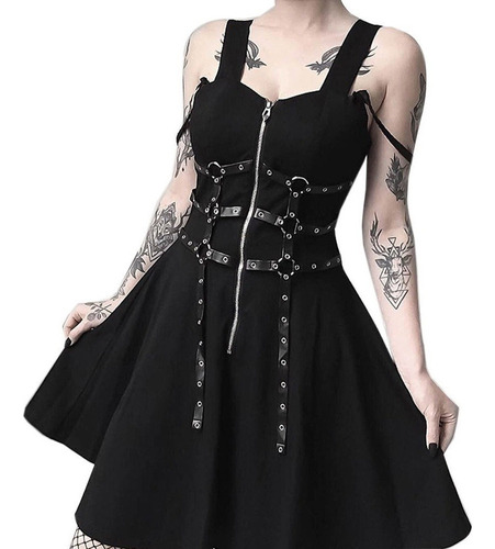 Vestido Punk Gótico For Mujer Con Cinturón Sin Mangas