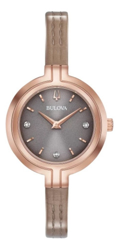 Reloj Bulova Rhapsody 97p143 Dama Original      Color De La Correa Charol Arena Color Del Bisel Oro Rosa Color Del Fondo Gris