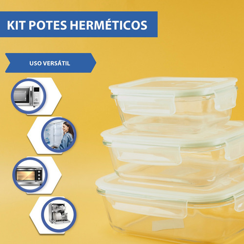 Jogo 3 Potes De Vidro Hermético Tampa Kit Marmita Cozinha Cor Branco