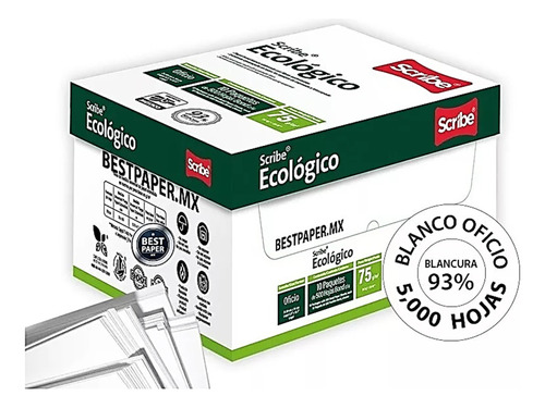 Papel Blanco Carta Scribe Ecologico Verde Caja 5,000 Hojas
