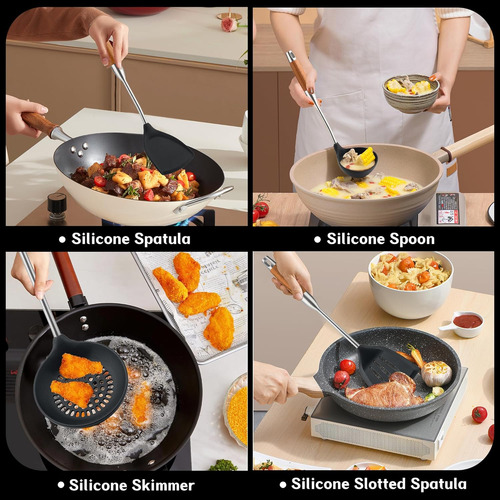 Espátula Wok De Silicona, Espátulas Ranuradas, Cucharón, Jue