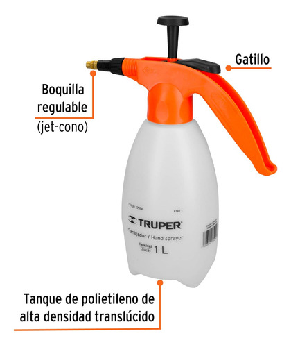 Atomizador Boquilla Ajustable Para Desinfectar Uso Rudo 1 Lt Blanco