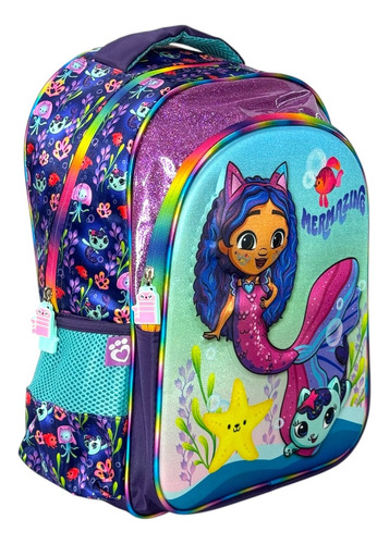 Mochila Casa De Muñecas Gabby Sirena Original Fotorama Primaria Con Ruedas Violeta Lisa