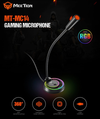 Imagen 7 de 7 de Microfono Gamer Usb Rgb Para Pc Streaming Meetion Mc 14