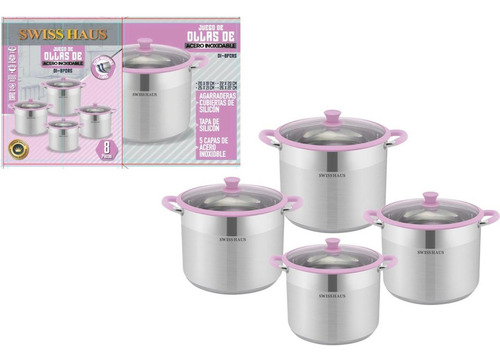 Ollas Vaporeras 8pz De Acero Inoxidable Con Tapa De Silicona Color Rosa Claro