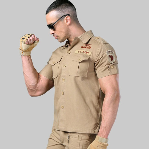 Camisas Militares Para Hombre, Blusa De Manga Corta De Algod