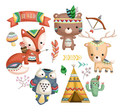 Clipart Animales Y Elementos Tribal Colores Vivos 02